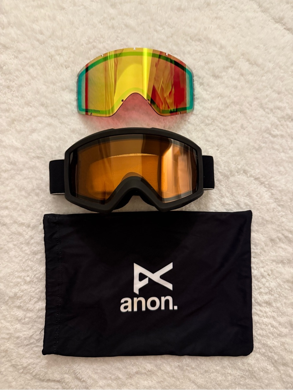 anon. Snow Goggles with Amber Lens and Mirrored Replacement Lens - Black